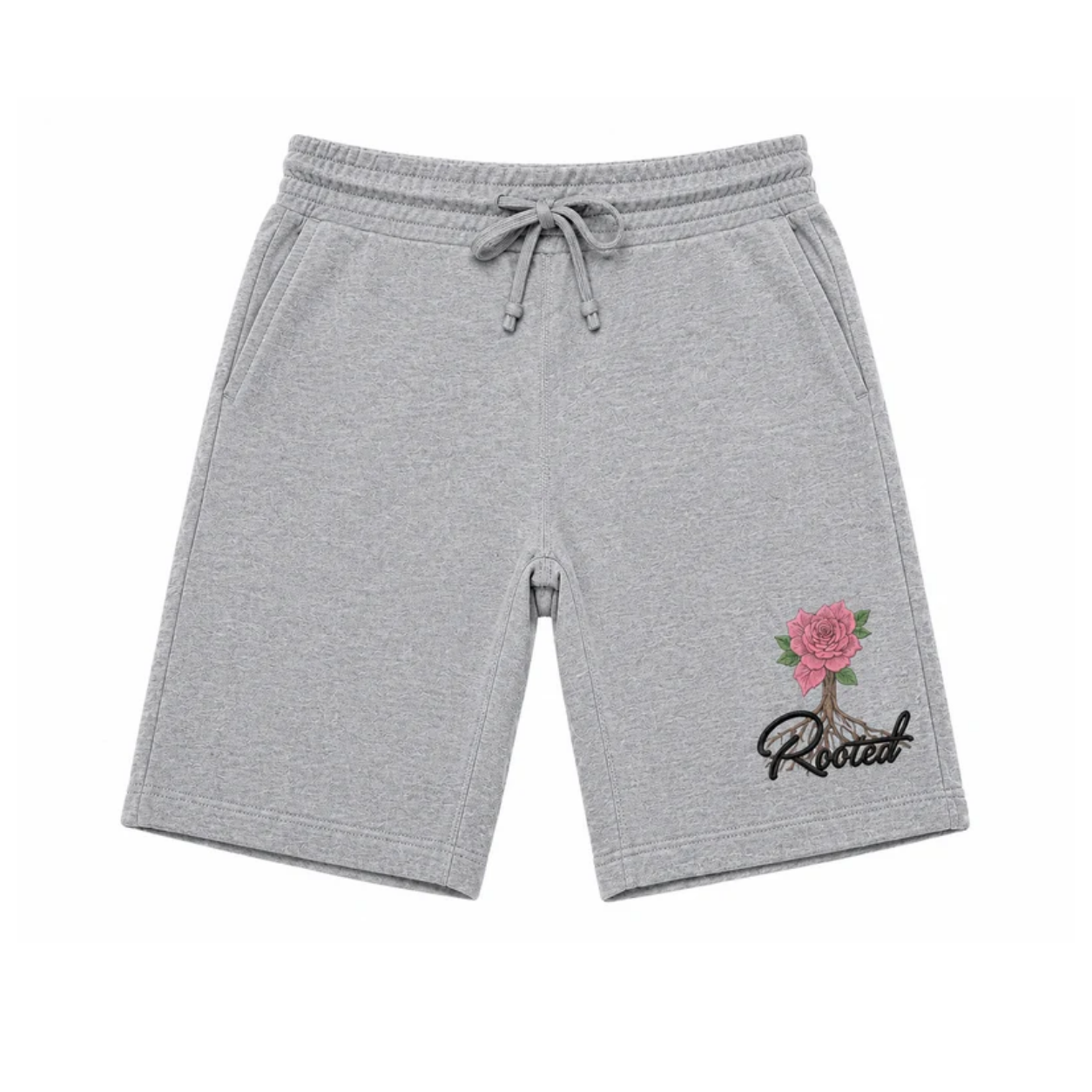 Rooted Pink Rose Logo Fleece Shorts – Cotton Blend